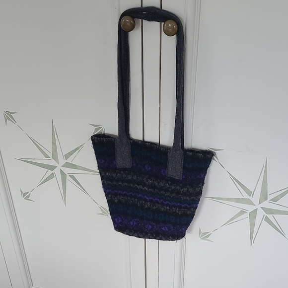 Vintage Handbags - Stylish Vintage Handmade Purple and Black Women's Wool Tote Bag